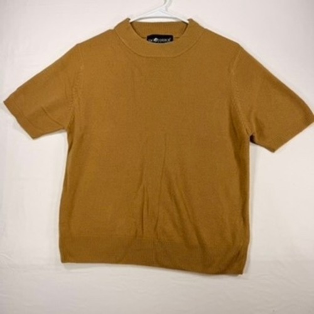 Sag Harbor Petite Sweater Womens Medium Brown Tan Good Mock‎ Neck Short Sleeve